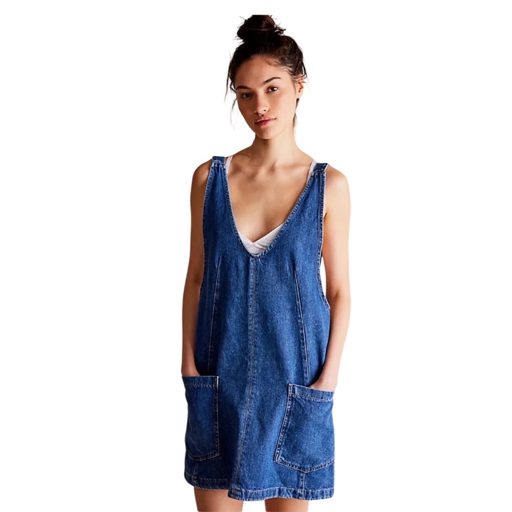 Arizona Jean Co Denim Jumper Dress Medium Wash Blue Pinafore Mini NWT Medium